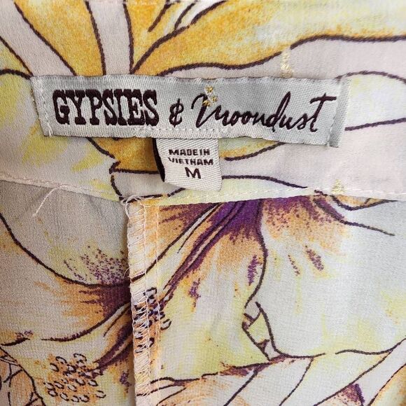 Gypsies & Moondust Sheer Boho Pink Gold Dot Floral Duster Size Medium NWOT - Picture 2 of 12